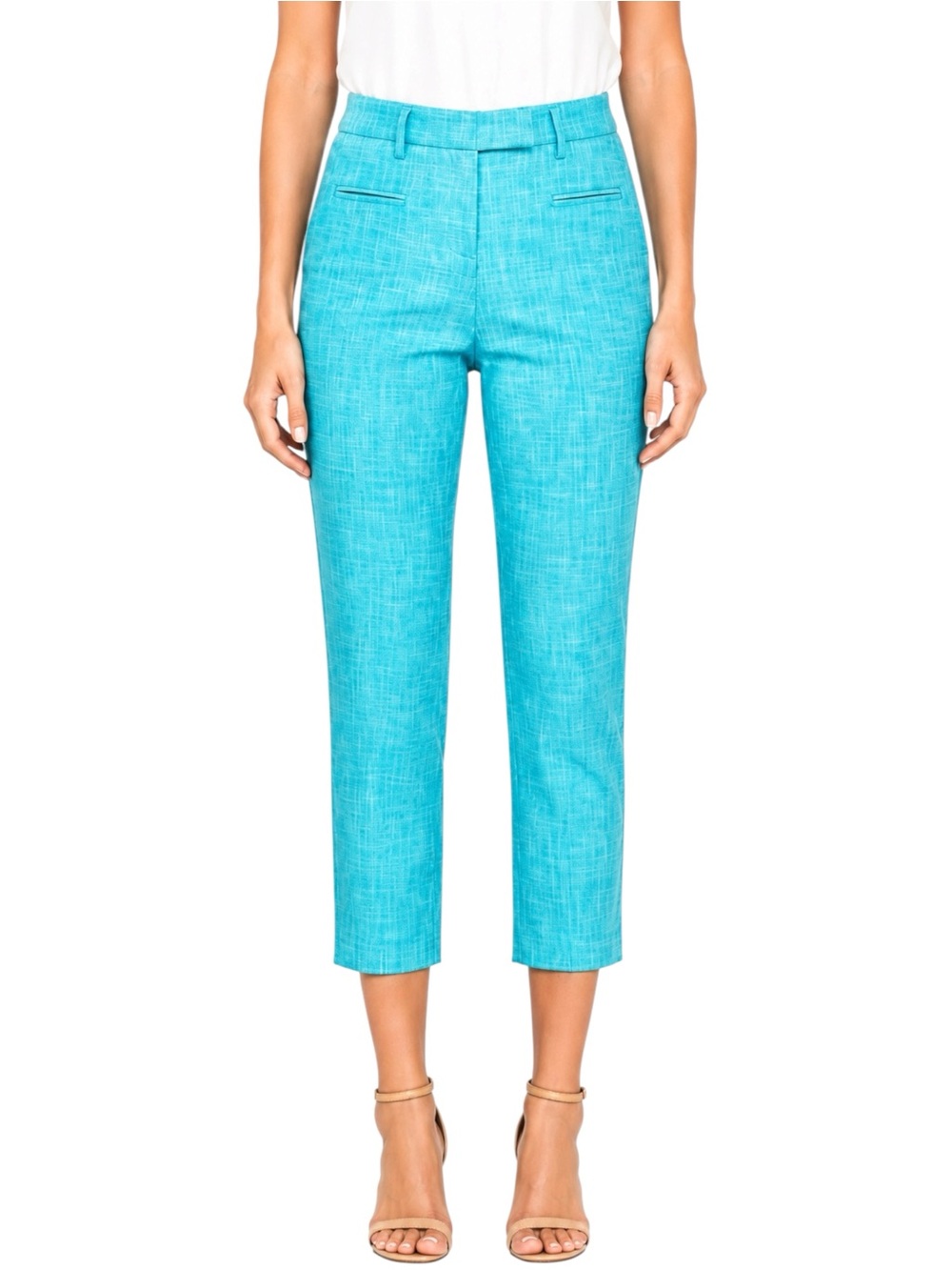 TRUE ROYAL Aqua Blue Cropped Textured Trouser Pant US 2